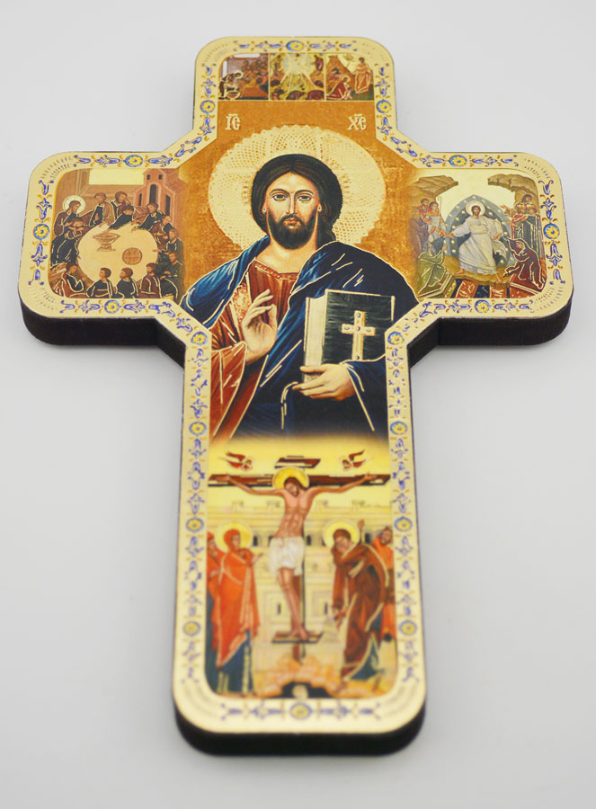 Croix Icône en Bois Christ Pantocrator - 18cm (pic 2)