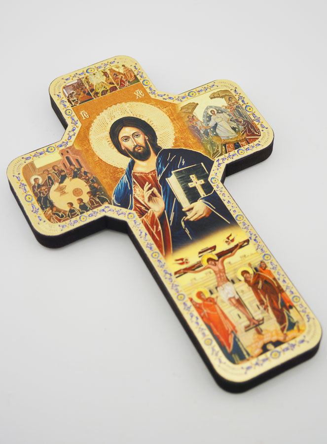 Croix Icône en Bois Christ Pantocrator - 18cm (pic 3)