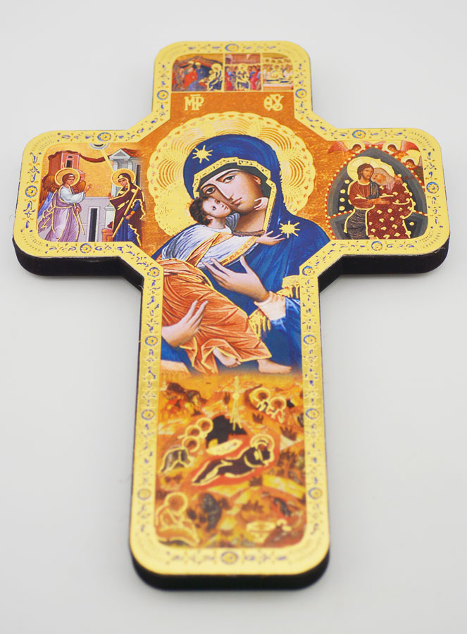 Croix Icône en Bois Vierge à l'Enfant - 18cm (pic 2)