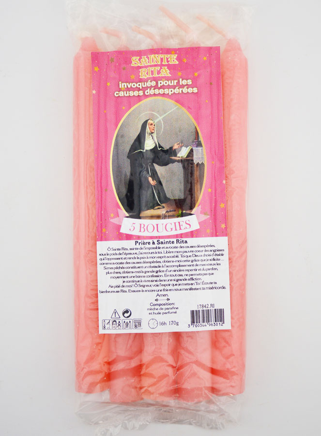 Bougies Teintées Masse Sainte Rita 14cm - Lot de 5 (pic 1)
