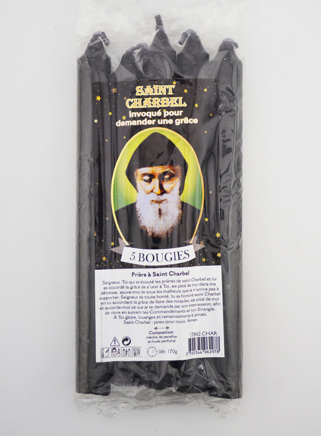 Bougies Teintées Masse Saint Charbel 14cm - Lot de 5 (pic 1)