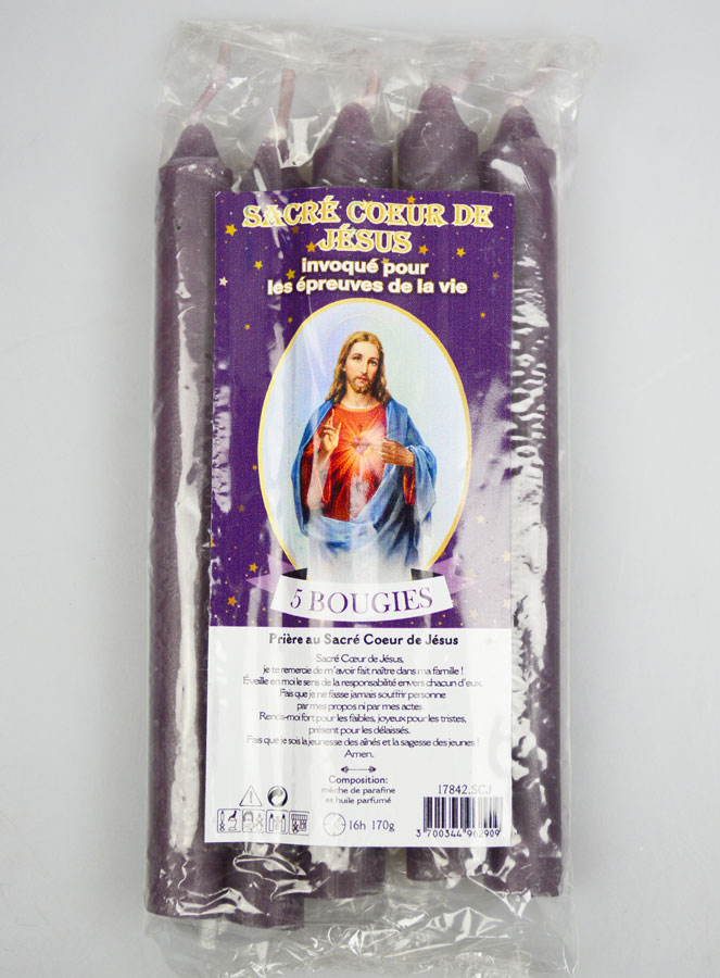 Bougies Teintées Masse Sacré Coeur de Jésus 14cm - Lot de 5 (pic 1)