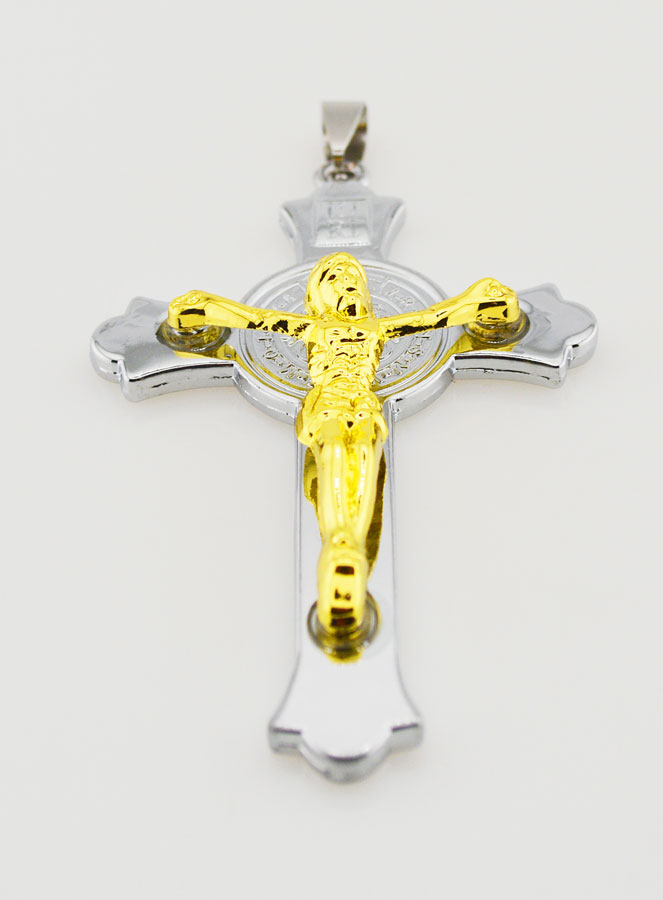 Pendentif Croix de Saint Benoît Or & Argent 7cm (pic 2)
