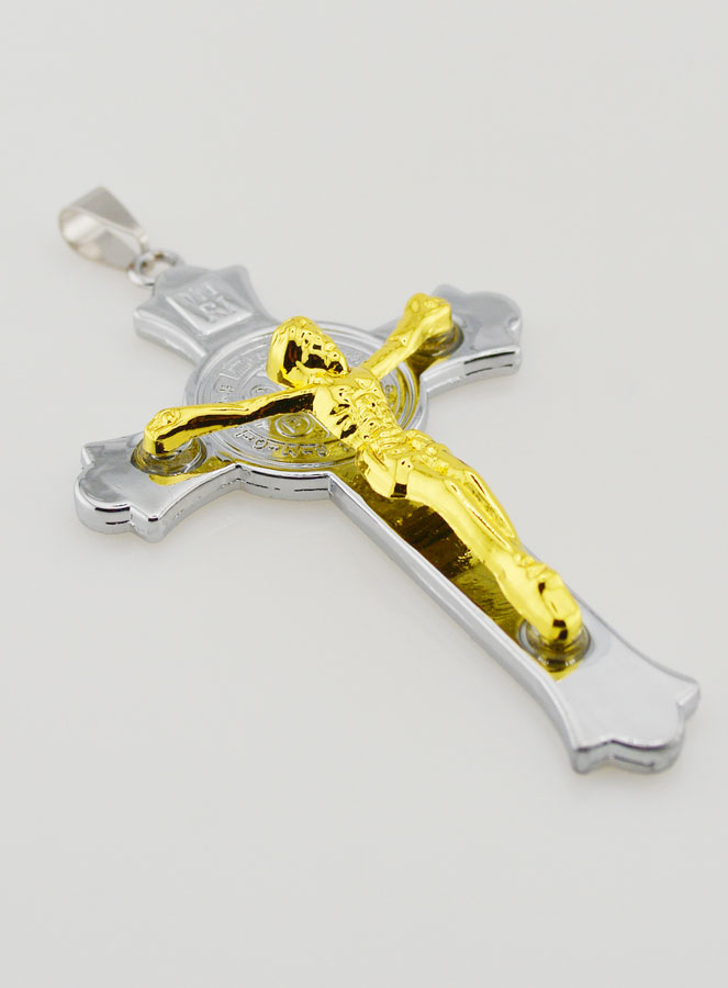 Pendentif Croix de Saint Benoît Or & Argent 7cm (pic 3)