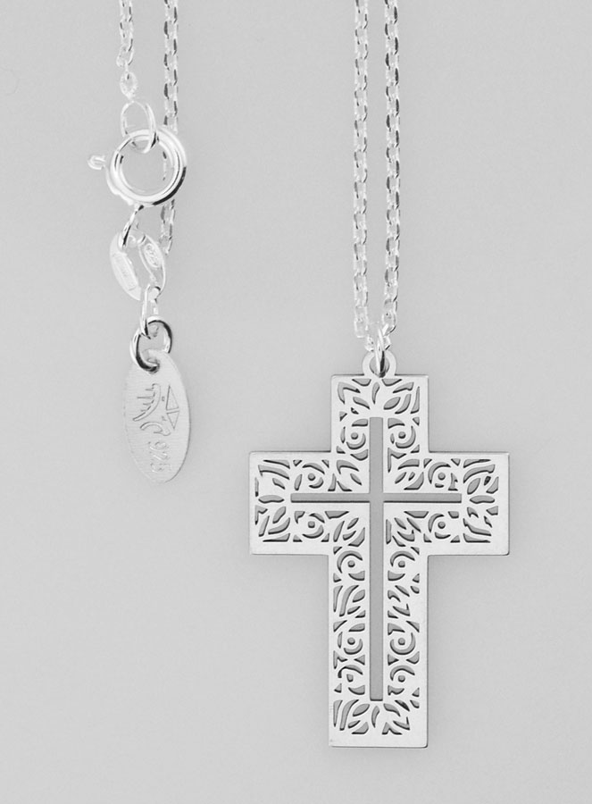 Collier Religieux & Croix Ajourée Arabesques - Argent 925/1000 (pic 1)