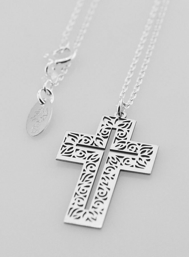 Collier Religieux & Croix Ajourée Arabesques - Argent 925/1000 (pic 3)