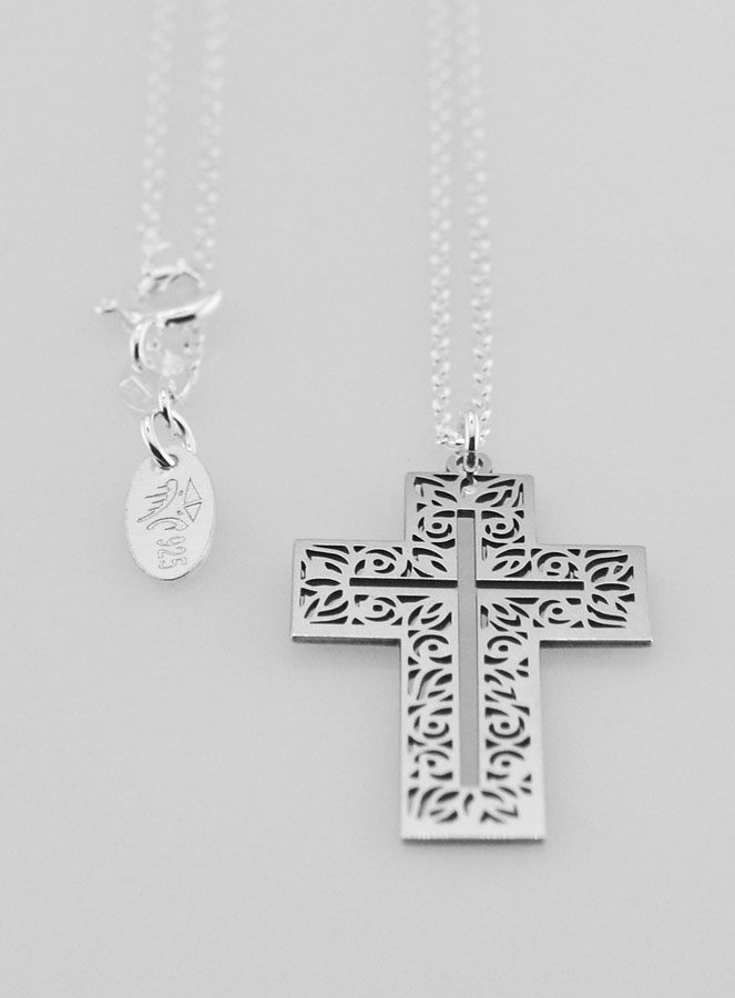 Collier Religieux & Croix Ajourée Arabesques - Argent 925/1000 (pic 4)