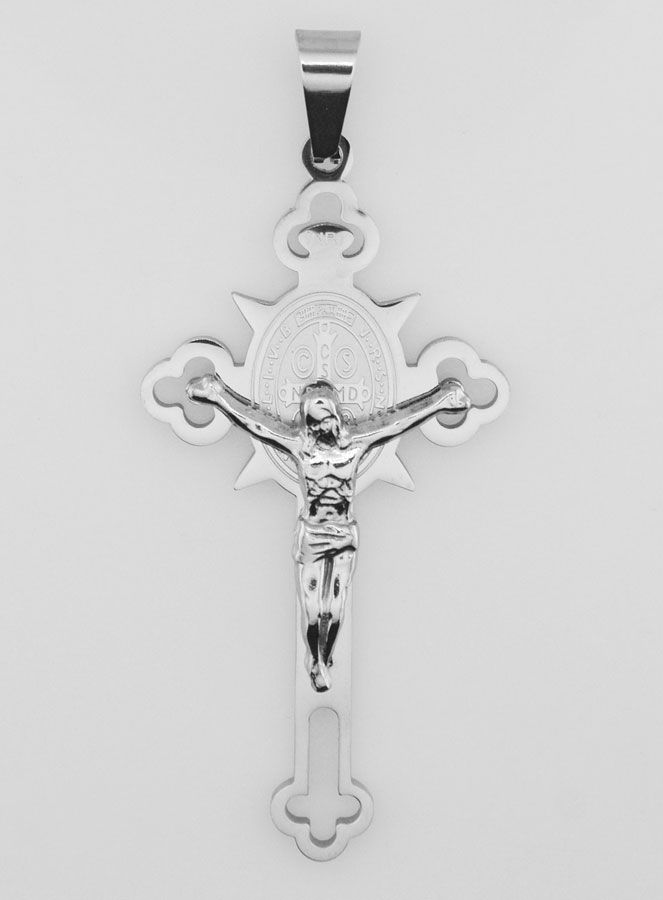 Pendentif Croix de Saint Benoît en Acier Inoxydable - 56mm (pic 1)