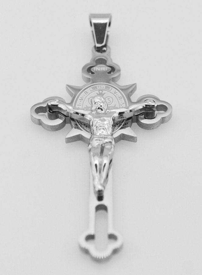 Pendentif Croix de Saint Benoît en Acier Inoxydable - 56mm (pic 2)