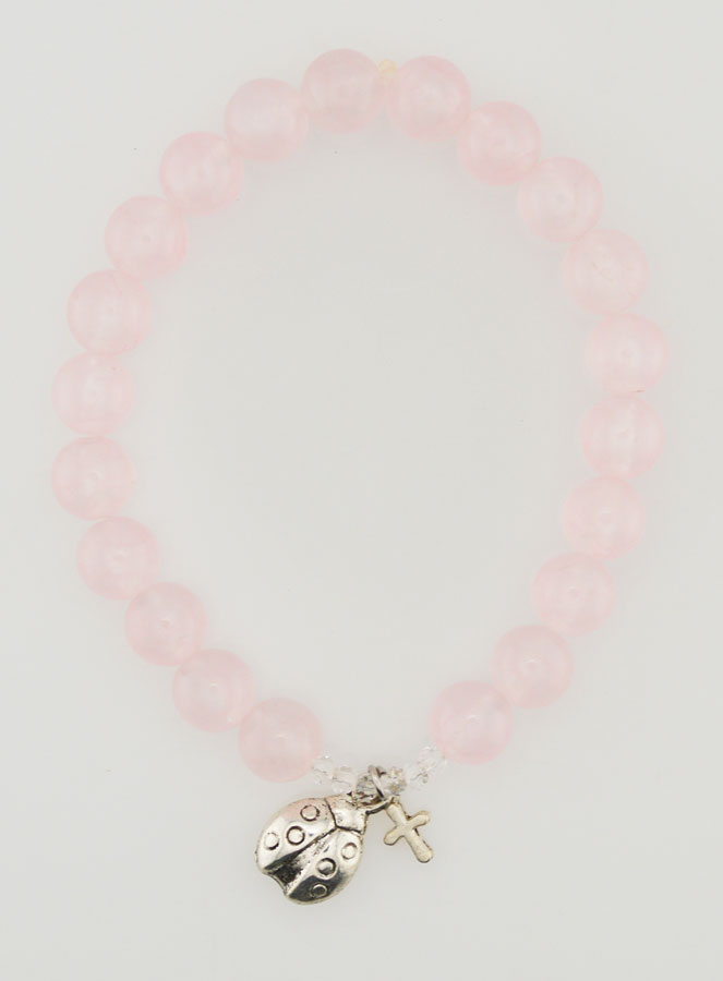 Bracelet en Pierres Naturelles de Quartz Rose & Coccinelle - 8mm (pic 1)