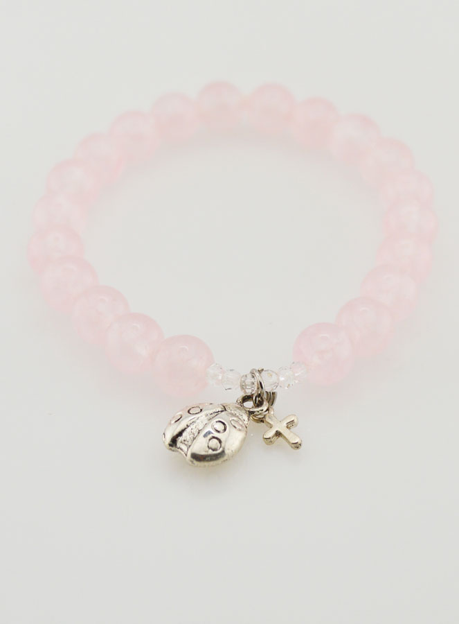Bracelet en Pierres Naturelles de Quartz Rose & Coccinelle - 8mm (pic 2)