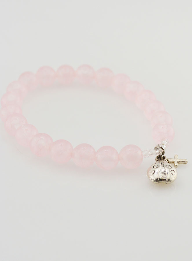Bracelet en Pierres Naturelles de Quartz Rose & Coccinelle - 8mm (pic 3)