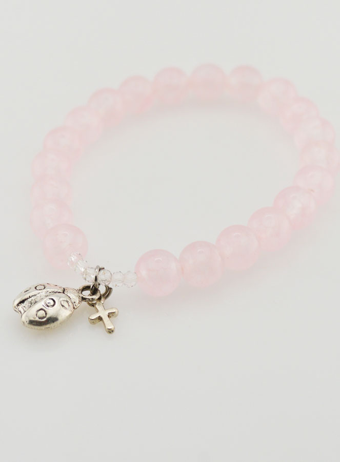 Bracelet en Pierres Naturelles de Quartz Rose & Coccinelle - 8mm (pic 4)