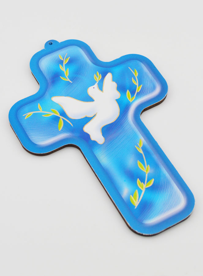 Croix Enfant Colombe de l'Esprit Saint - Fond Bleu (pic 3)