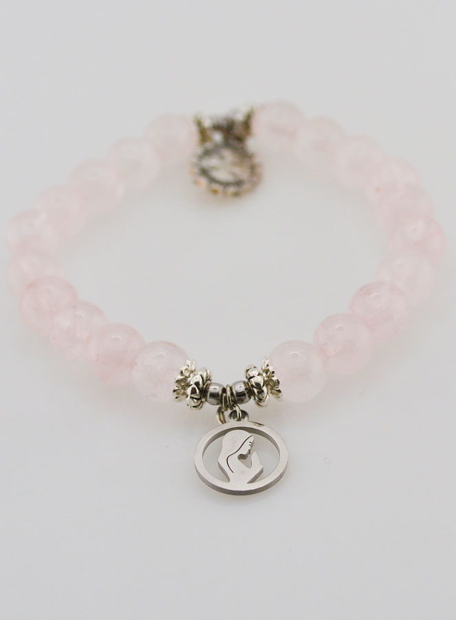 Bracelet Religieux en Pierre Naturelle de Quartz Rose - St Esprit & Vierge Marie (pic 2)