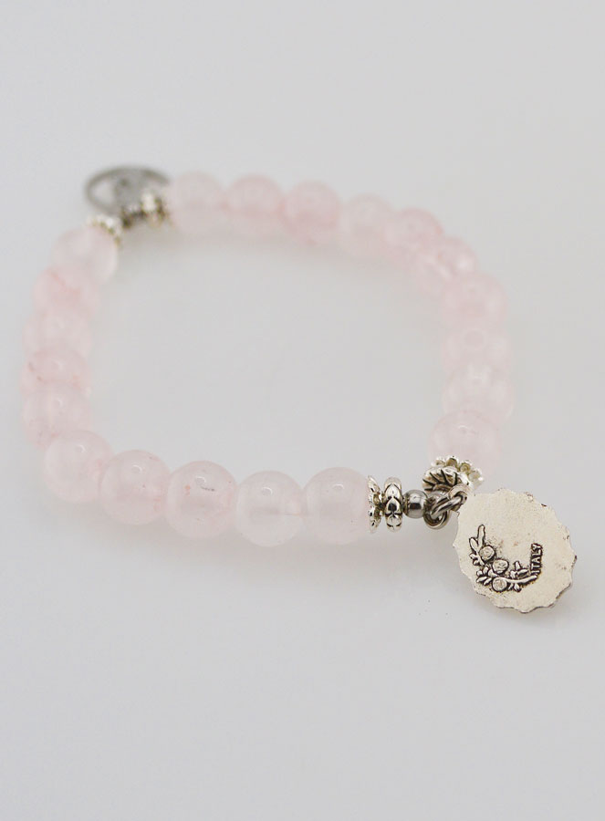 Bracelet Religieux en Pierre Naturelle de Quartz Rose - St Esprit & Vierge Marie (pic 4)