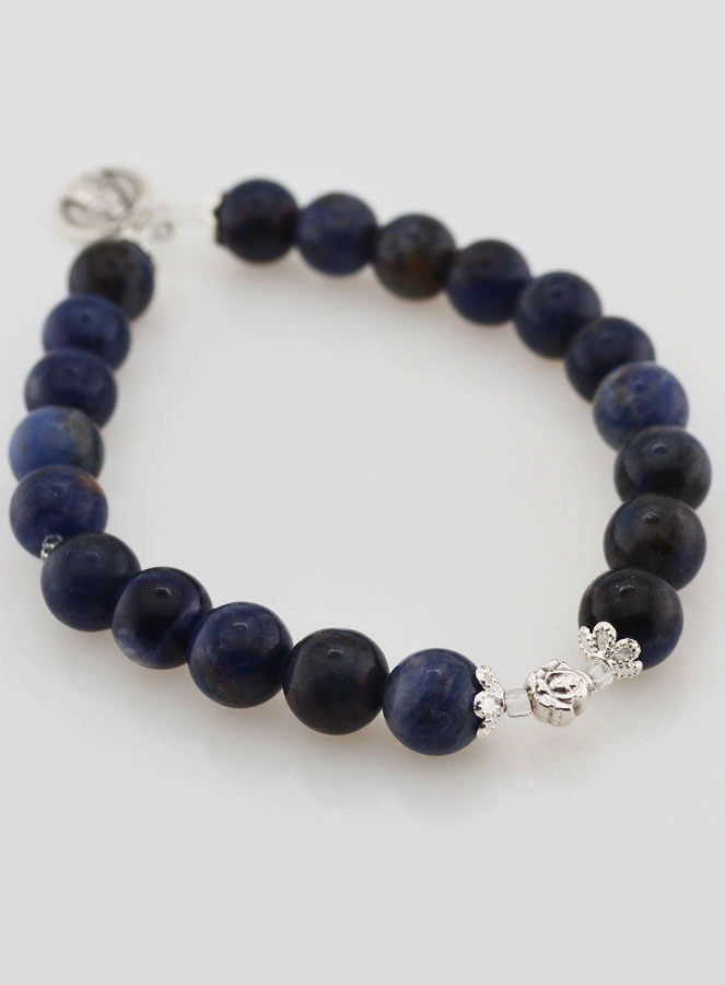 Bracelet Religieux en Pierre Naturelle de Sodalite - Médaille de Lourdes (pic 4)