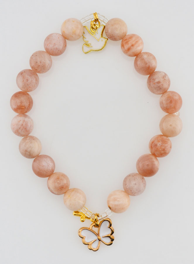 Bracelet Religieux en Pierre Naturelle du Soleil - Esprit Saint & Papillon (pic 1)