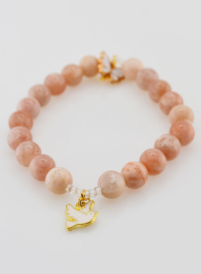 Bracelet Religieux en Pierre Naturelle du Soleil - Esprit Saint & Papillon (pic 3)