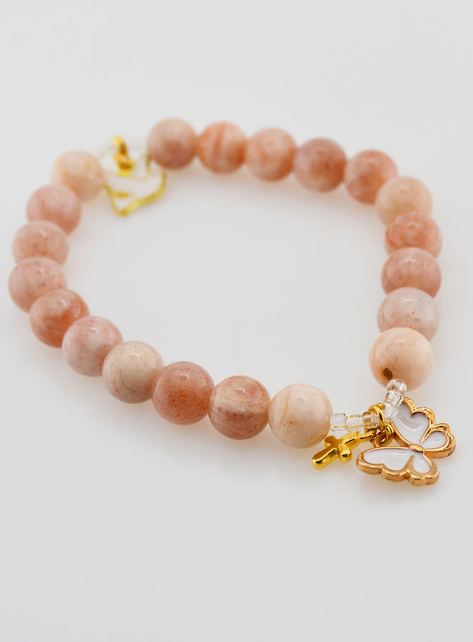 Bracelet Religieux en Pierre Naturelle du Soleil - Esprit Saint & Papillon (pic 4)