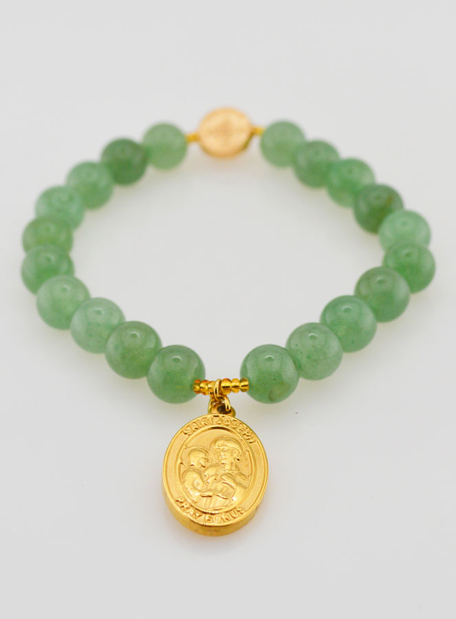 Bracelet Religieux en Pierre Naturelle d'Aventurine - St Joseph et St Benoît (pic 2)