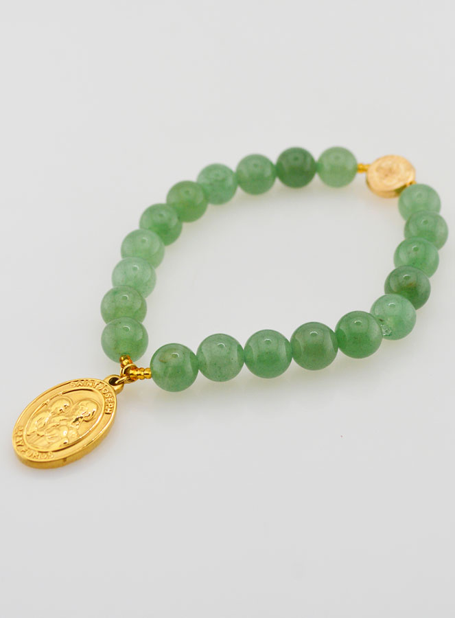 Bracelet Religieux en Pierre Naturelle d'Aventurine - St Joseph et St Benoît (pic 4)