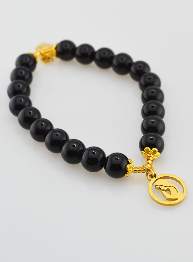 Bracelet Religieux en Pierres Naturelles d'Agate Noire - Sacré Coeur de Marie (pic 3)