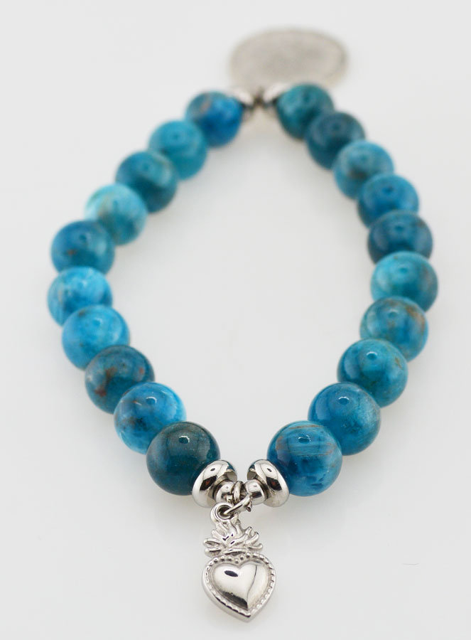 Bracelet Religieux en Pierre Naturelle d'Apatite - Sacré Coeur de Jésus (pic 4)