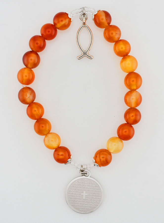 Bracelet Religieux en Pierre Naturelle de Cornaline - Ichtus (pic 1)