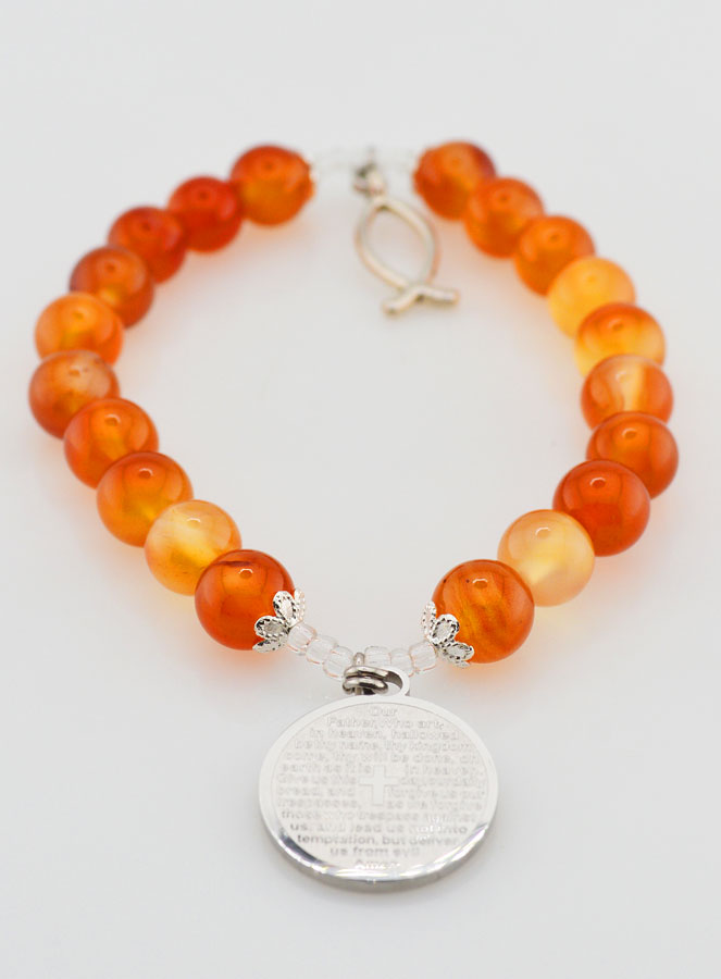 Bracelet Religieux en Pierre Naturelle de Cornaline - Ichtus (pic 2)