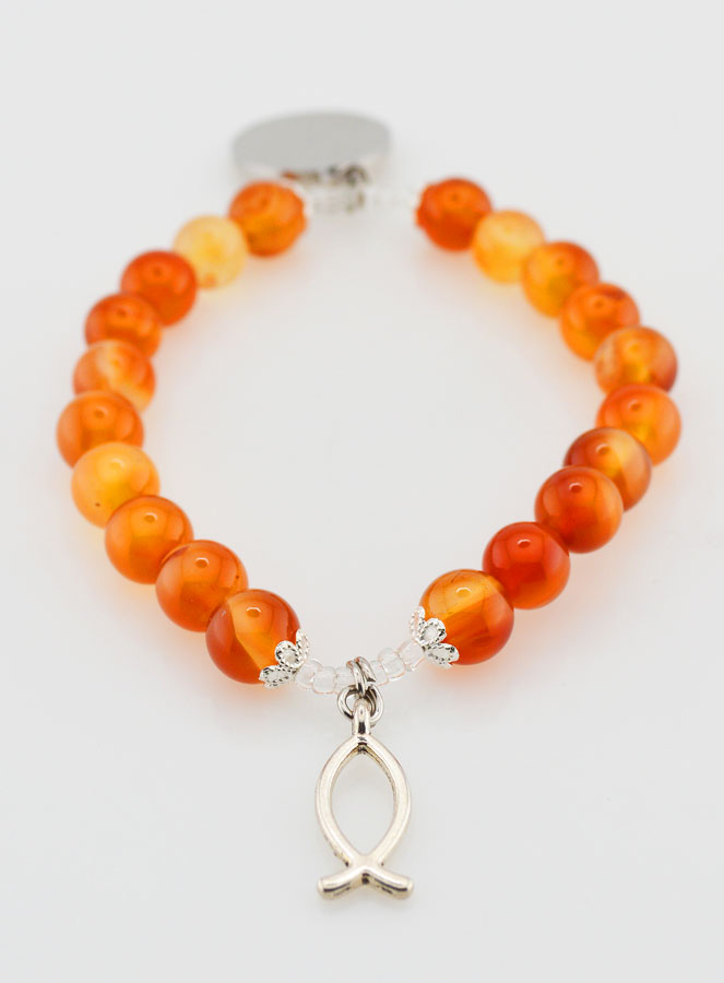 Bracelet Religieux en Pierre Naturelle de Cornaline - Ichtus (pic 3)