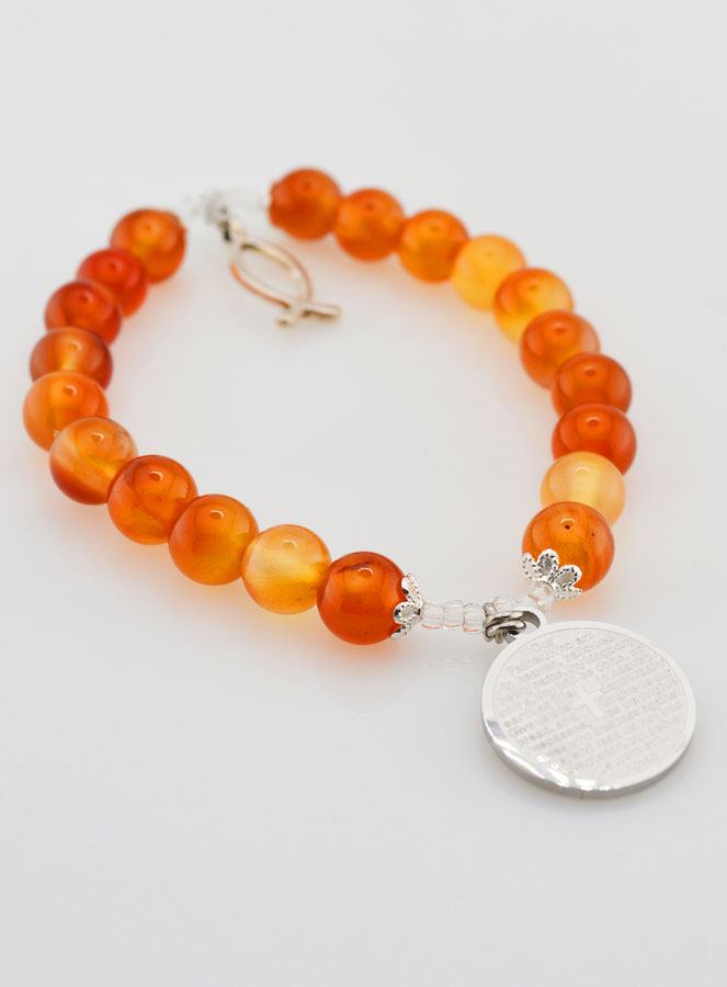 Bracelet Religieux en Pierre Naturelle de Cornaline - Ichtus (pic 4)