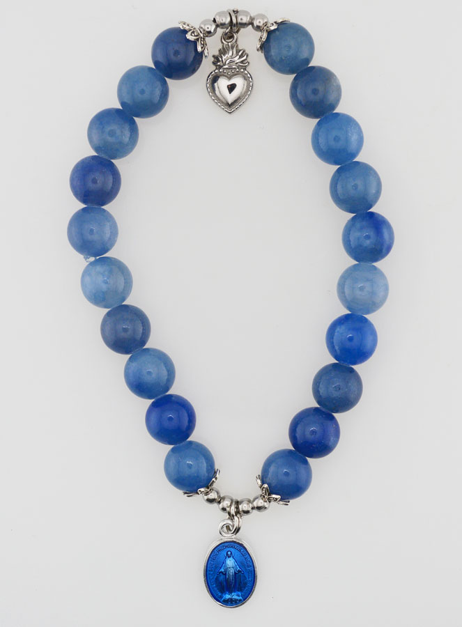 Bracelet Religieux en Pierre Naturelle d'Aventurine - Miraculeuse & Coeur Sacré (pic 1)