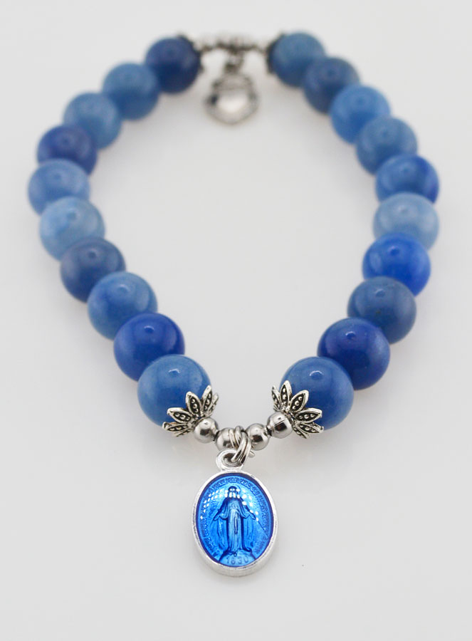 Bracelet Religieux en Pierre Naturelle d'Aventurine - Miraculeuse & Coeur Sacré (pic 2)