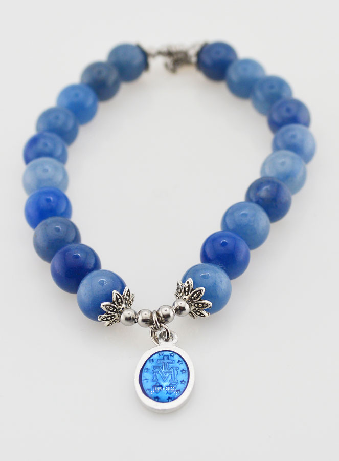 Bracelet Religieux en Pierre Naturelle d'Aventurine - Miraculeuse & Coeur Sacré (pic 3)
