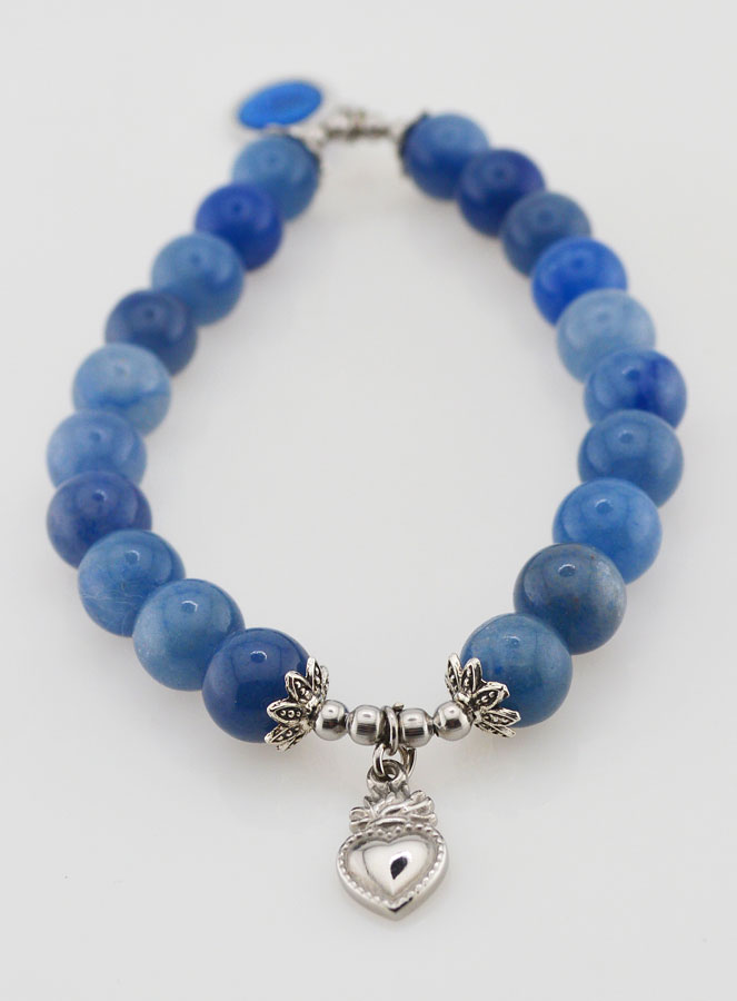 Bracelet Religieux en Pierre Naturelle d'Aventurine - Miraculeuse & Coeur Sacré (pic 4)