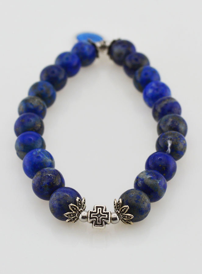 Bracelet Religieux en Pierre Naturelle de Lapis Lazuli - Miraculeuse & Croix (pic 4)