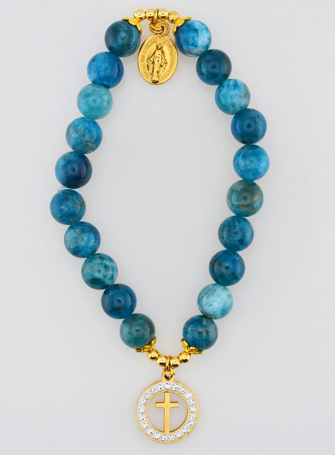 Bracelet en Pierre Naturelle d'Apatite - Miraculeuse et Croix (pic 1)