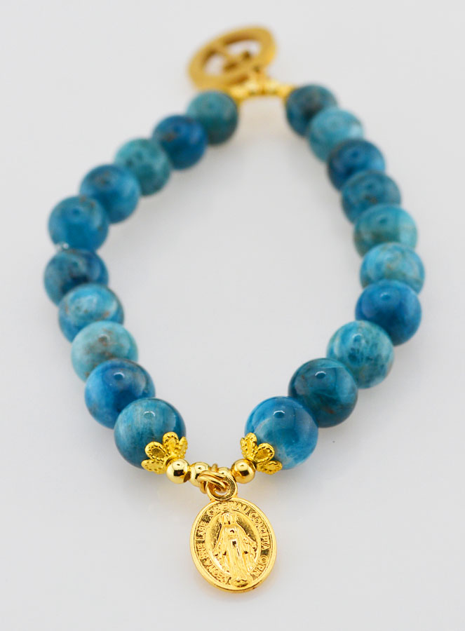 Bracelet en Pierre Naturelle d'Apatite - Miraculeuse et Croix (pic 3)