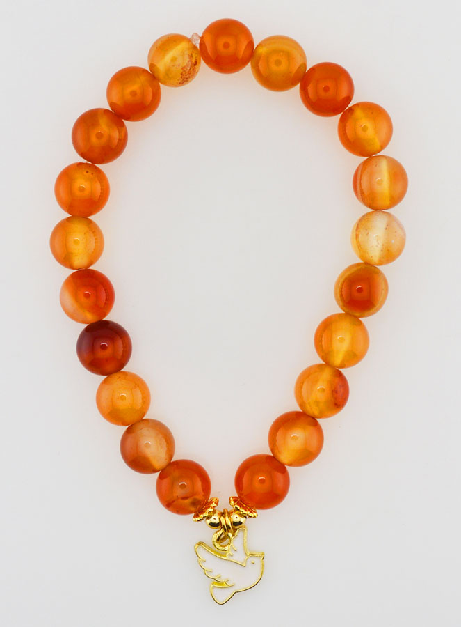 Bracelet Religieux en Pierre Naturelle de Cornaline - Colombe de la Paix (pic 1)