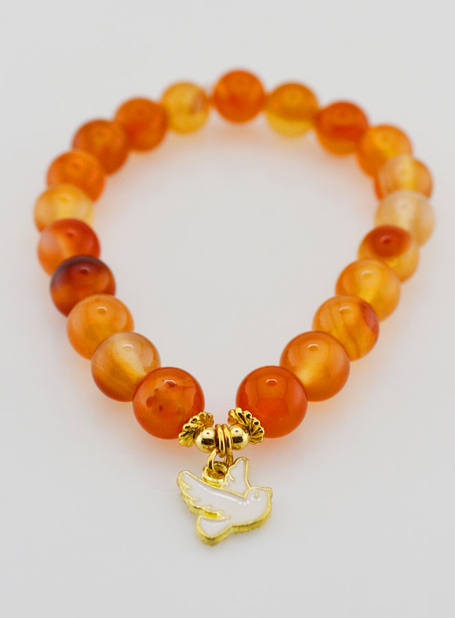 Bracelet Religieux en Pierre Naturelle de Cornaline - Colombe de la Paix (pic 2)