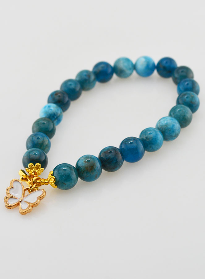 Bracelet Religieux en Pierre Naturelle d'Apatite - Papillon & Croix (pic 4)