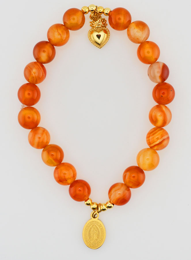 Bracelet Religieux en Pierre Naturelle de Cornaline - ND de Guadalupe (pic 1)