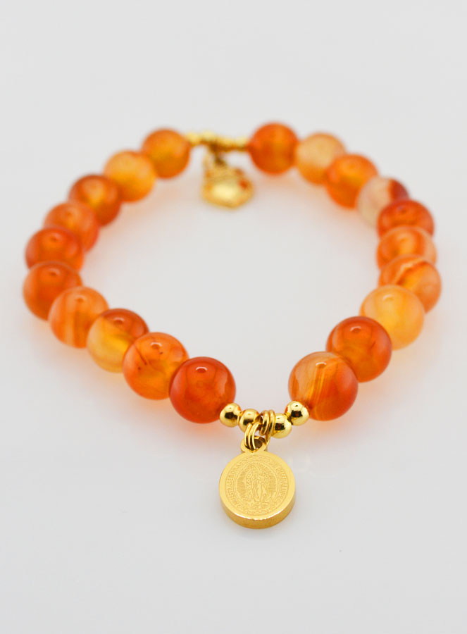 Bracelet Religieux en Pierre Naturelle de Cornaline - ND de Guadalupe (pic 2)