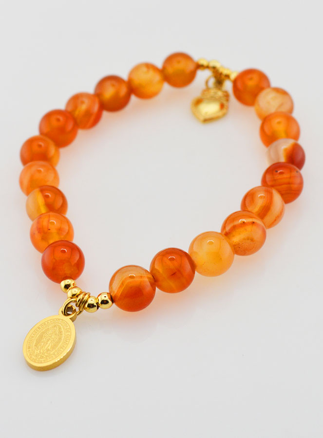 Bracelet Religieux en Pierre Naturelle de Cornaline - ND de Guadalupe (pic 3)