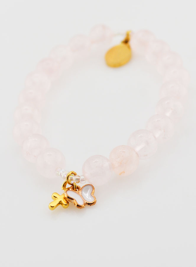 Bracelet Religieux en Pierre Naturelle de Quartz Rose - ND de Guadalupe (pic 3)