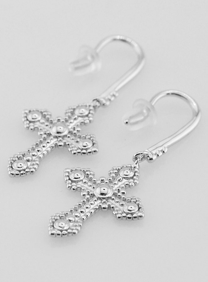Boucles d'Oreilles Croix Orthodoxe en Argent - 34mm (pic 4)