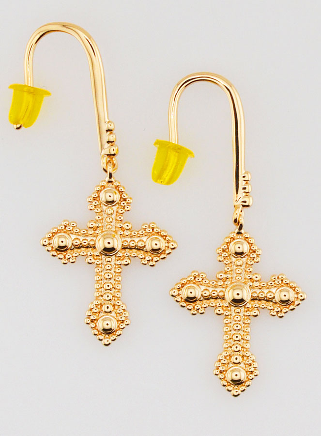 Boucles d'Oreilles Croix Orthodoxe en Plaqué Or - 34mm (pic 1)