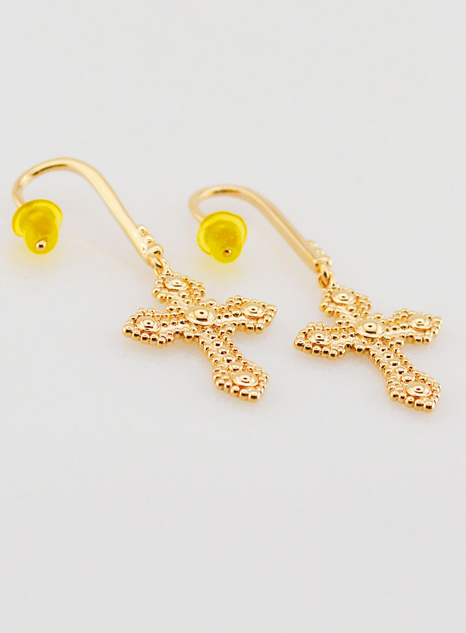 Boucles d'Oreilles Croix Orthodoxe en Plaqué Or - 34mm (pic 3)