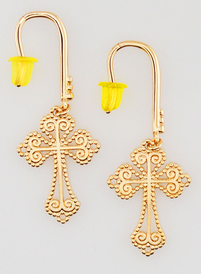 Boucles d'Oreilles Croix Baroque en Plaqué Or - 34mm (pic 1)